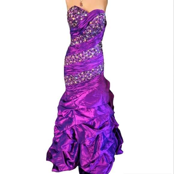 MacDuggal Couture Purple Sequined & Tulled Prom Dress w/ Crisscross Back Size 0 - Picture 1 of 11